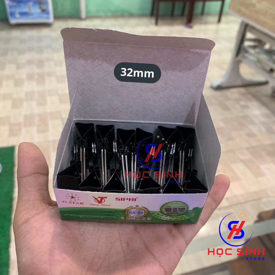 Hộp 12 Cái Kẹp Bướm 32mm Đen Gstar Size Trung Kẹp tài liệu - Học Sinh Store