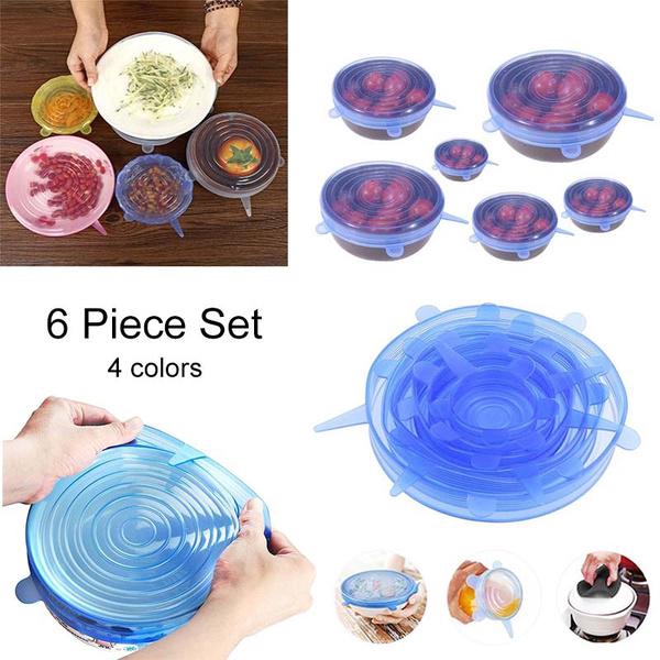 Bộ 6 Nắp Đậy Tô Chén Bằng Silicone Có Thể Tái Sử Dụng