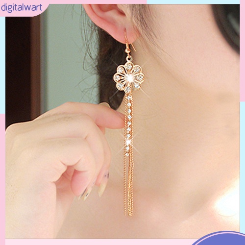 Cặp khuyên tai dài thiết kế bông hoa đính đá quý nhân tạo sang trọng cá tính dành cho nữ