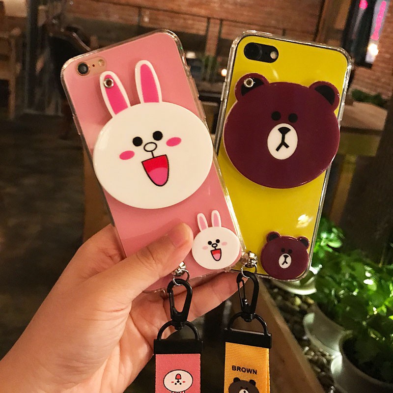 [ IPHONE ] Ốp Lưng Gấu Thỏ 3D kèm Gương Và Dây - C013