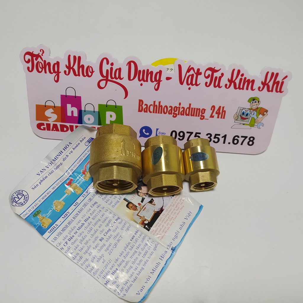 LUPE VAN 1 CHIỀU LO XO, MỘT CHIỀU LÁ LẬT ĐỒNG THAU REN 1/2”,3/4”,1”(21,27,34)-GIADUNG24H