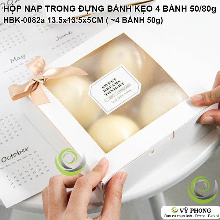 SET 5 HỘP GIẤY VUÔNG NẮP TRONG SUỐT ĐỰNG BÁNH KẸO TRUNG THU ĐỰNG ĐƯỢC KHOẢNG 4 BÁNH 50/80g HBK-0082