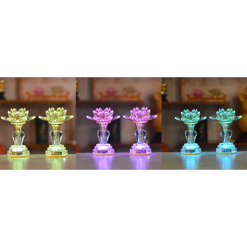 Đèn Thờ Cúng Hoa Sen Pha Lê - Đèn Pha Lê Thân Bi Cao Cấp