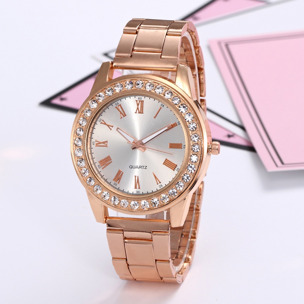 MACmk Luxury Roman Number Rhinestone Round Dial Analog Women Quartz Wrist Watch Gift