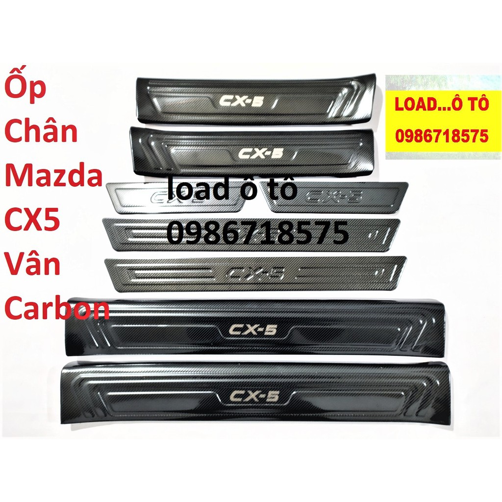 Ốp Bậc Cửa, Nẹp Bước Chân Trong, Ngoài Xe Mazda CX5 2022-2018 Mẫu carbon Cao Cấp