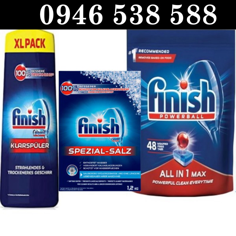 Combo Viên rửa bát Finish 48V + Muối Finish 1.2kg + Nước làm bóng Finish 750ml
