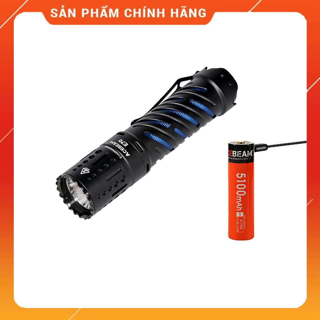 [ĐÈN PIN SIÊU SÁNG]  ACEBEAM E70 sáng 4600lm chiếu xa 240m LED XHP70.2 dùng pin 21700 (kèm theo) sạc Type-C BH 5 năm