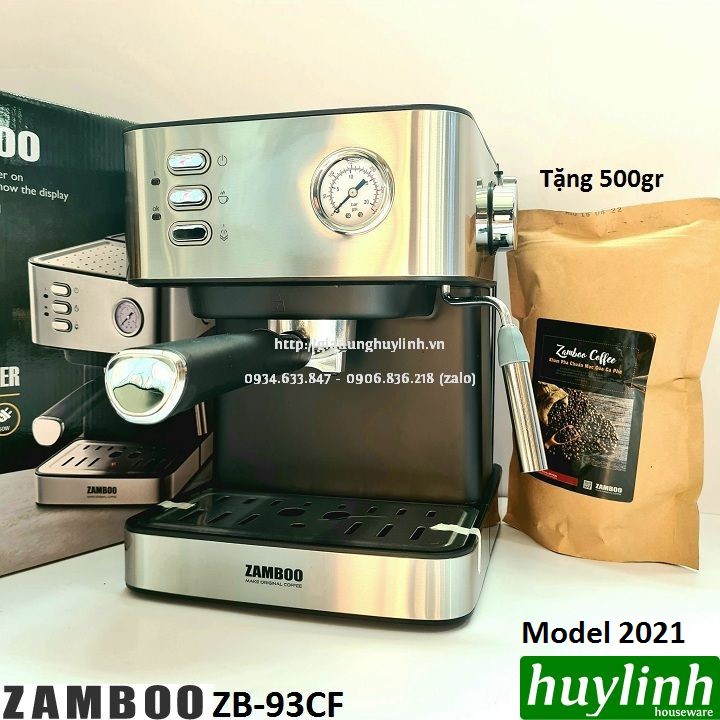 [Mã ELHAMS5 giảm 6% đơn 300K] Máy pha cafe gia đình Zamboo ZB-93CF - 850W - áp suất 15 bar - Tặng 500gr cà phê