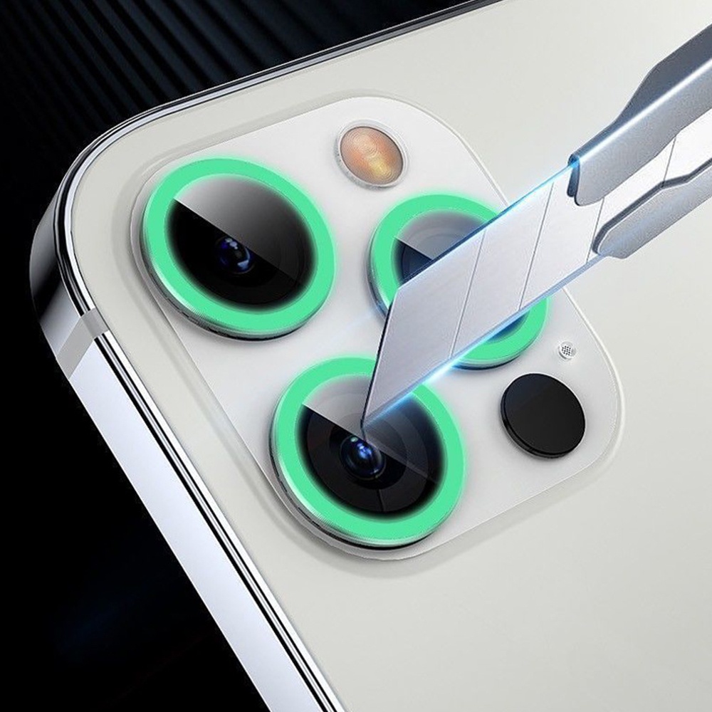 Kính Cường Lực Dạ Quang Bảo Vệ Camera Cho iPhone 11 12 13 14 15 Pro Max 13 Mini 14 Plus