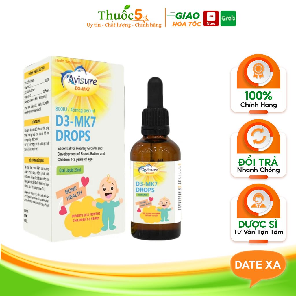 Siro Uống Vitamin D3-MK7 Drops Avisure Bổ Sung Vitamin D3, K2 Giúp Bé Phát Triển Toàn Diện Lọ 20ml