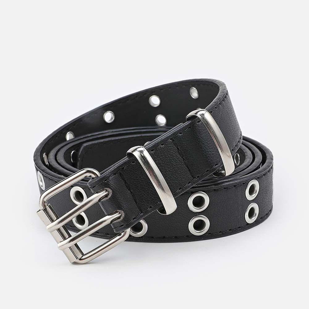 FORBETTER Thắt Lưng Da PU Thiết Kế Hai Hàng Lỗ Đơn Giản Phong Cách Punk Hàn Quốc Cho Nam Và Nữ