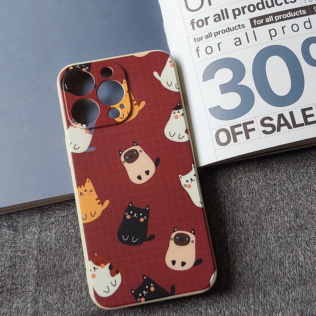 Ốp lưng Iphone viền vuông mèo sọc đỏ đô 7plus/8/8plus/x/xr/xs/11/12/13/pro/max/plus/promax - Tomax Case