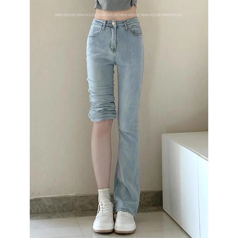 Quần Jeans Nữ Ống Loe Màu Xanh Nhạt Phong Cách Ulzzang