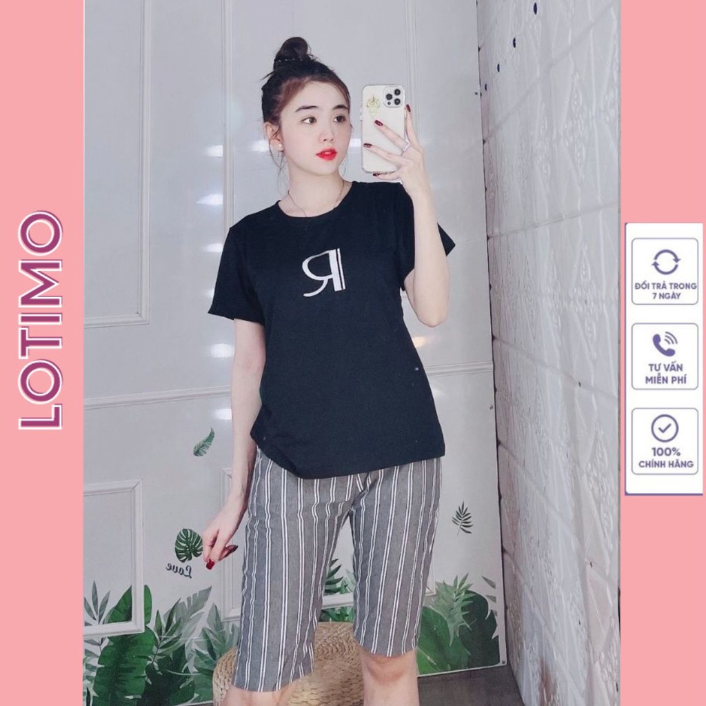 Đồ mặc nhà nữ đẹp Đồ bộ nữ thun cotton co giãn thể thao bigsize dễ thương Sét đồ bộ nữ quần lửng ngố LOTIMO AD14
