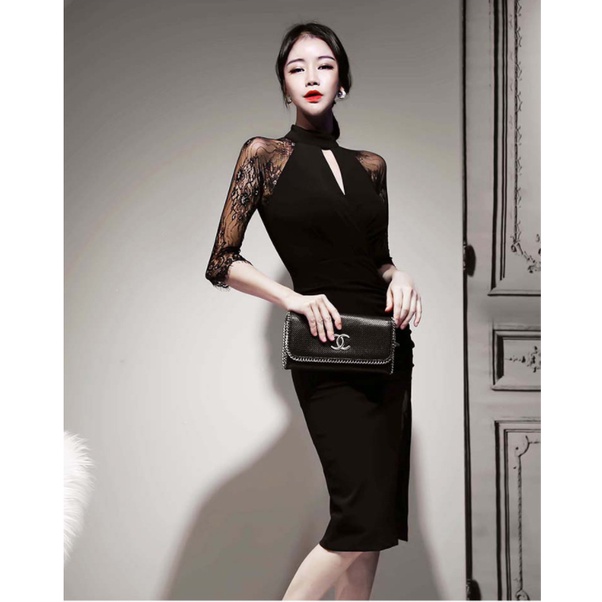 Đầm ren dạ hội lưới ôm eo tôn dáng thời trang xuân thu KOREA STYLE {SWAG}