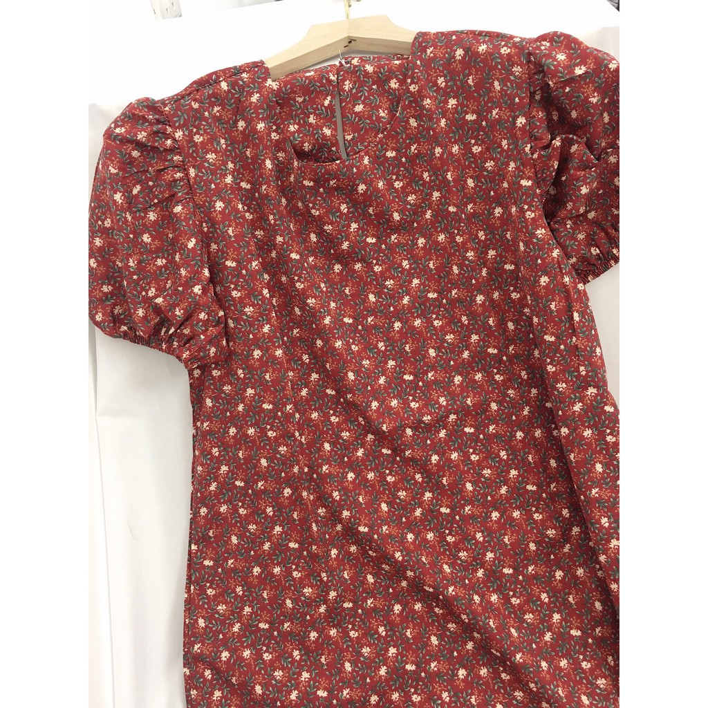 Đầm suông nữ tay phồng hoa thô màu đỏ Bing | BigBuy360 - bigbuy360.vn