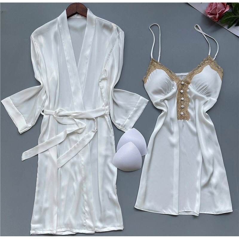Set áo choàng + váy hai dây lụa satin cao cấp quảng châu 3