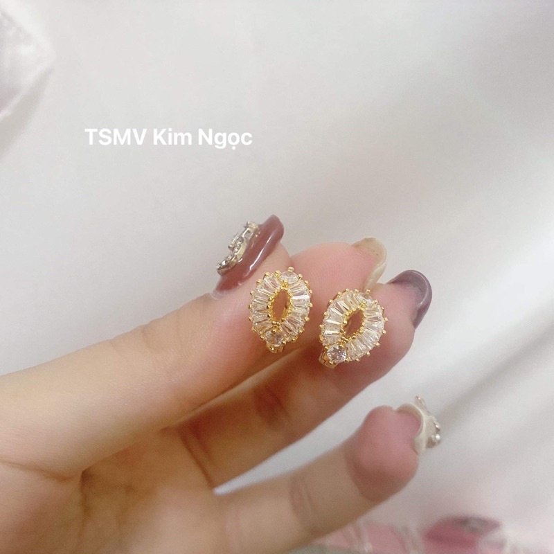 Bông tai mạ vàng hình elip đá ghết sang xịn