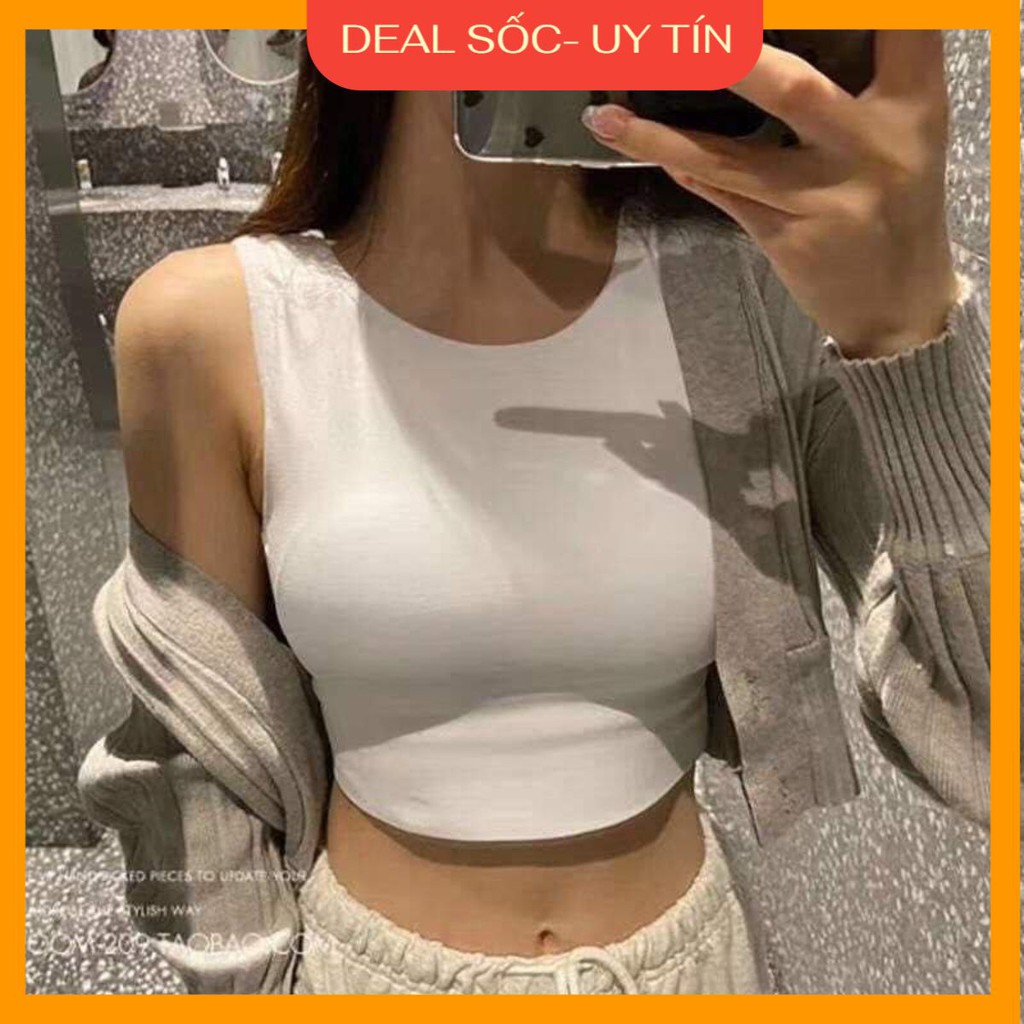Áo croptop ba lỗ trơn siêu đẹp có kèm đệm ngực