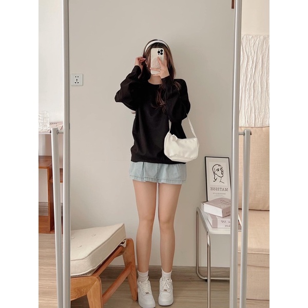 Áo nỉ cổ tròn dài tay chất len tổ ong 6 màu