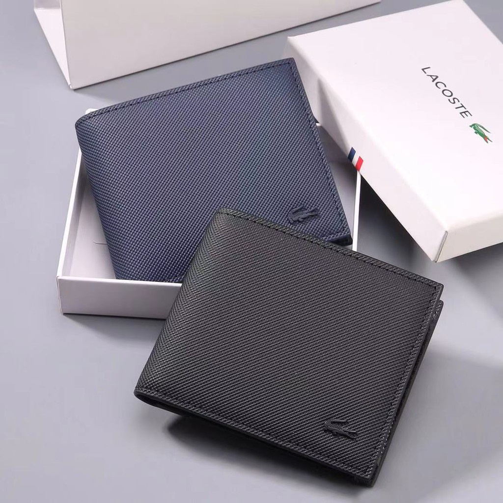 Ví Da Lacoste Dáng Ngắn Gập Đôi Thời Trang Cho Nam Nữ