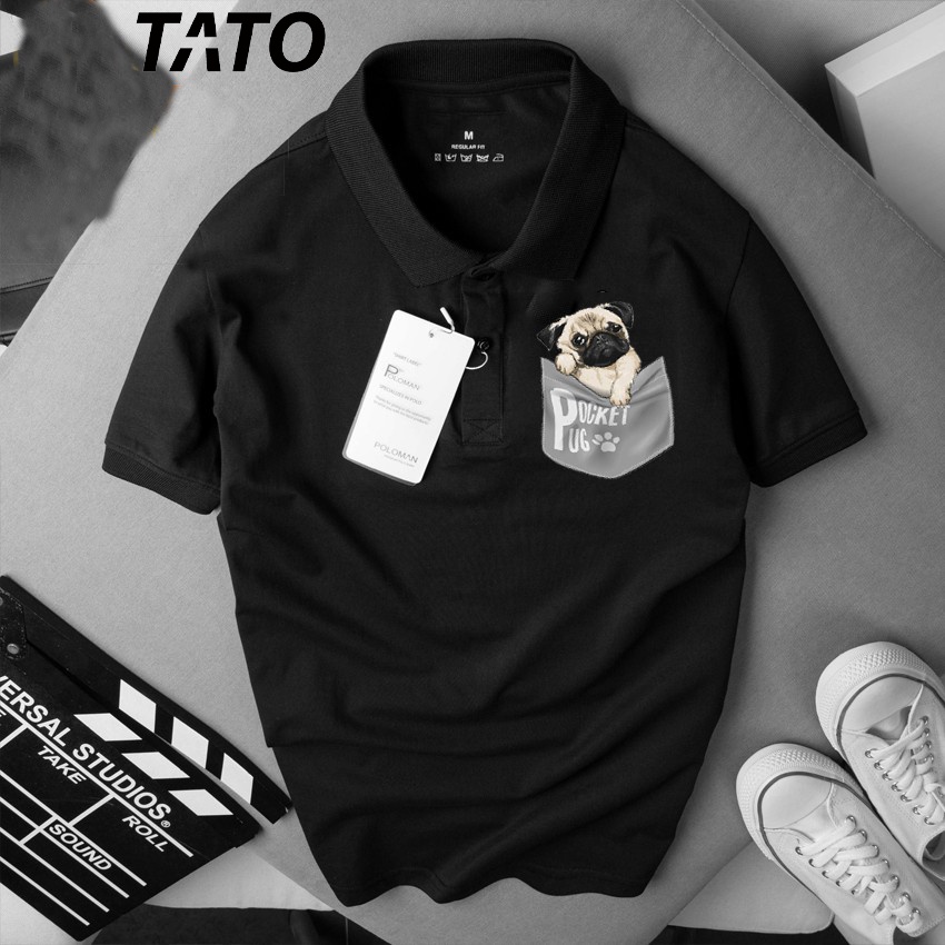 Áo polo TATO OFFICIAL in hình chú chó POCKET UG, áo polo unisex chất vải cá sấu thấm hút mồ hôi, mềm mại tư nhiên