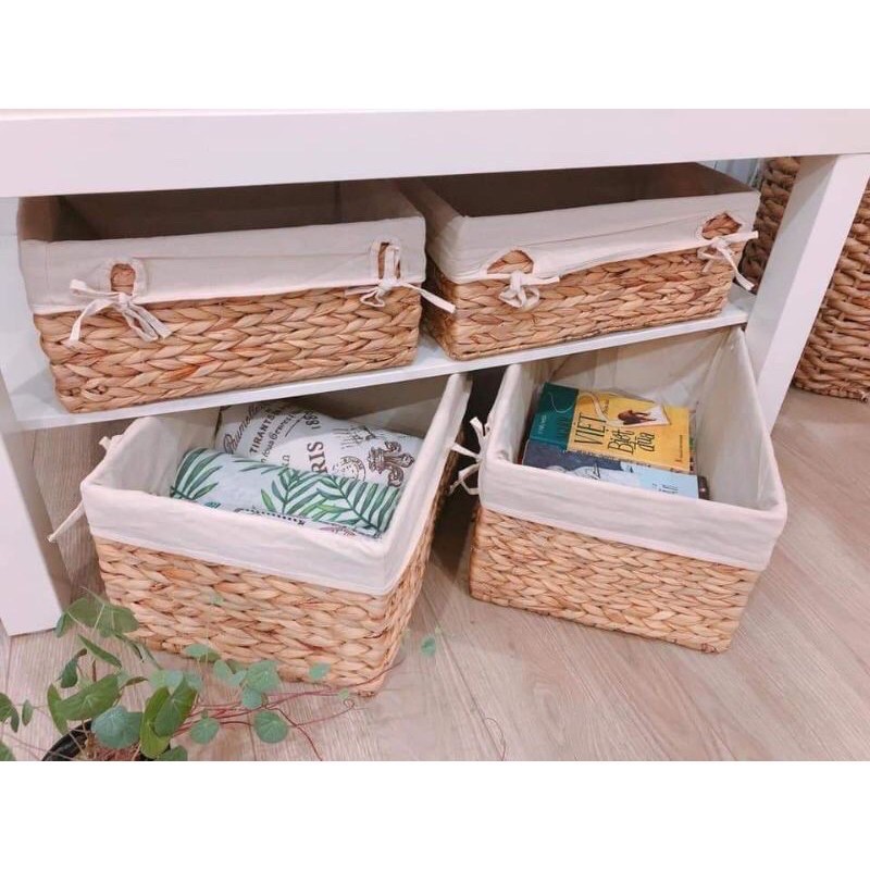 (Hàng Xuất Khẩu) Giỏ Lục Bình đựng đồ có nắp đậy và vải lót_size M