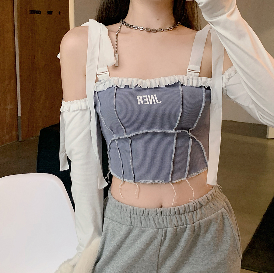 DUNEA Áo Thun Dài Tay Phối Ren Xinh Xắn Dành Cho Nữ