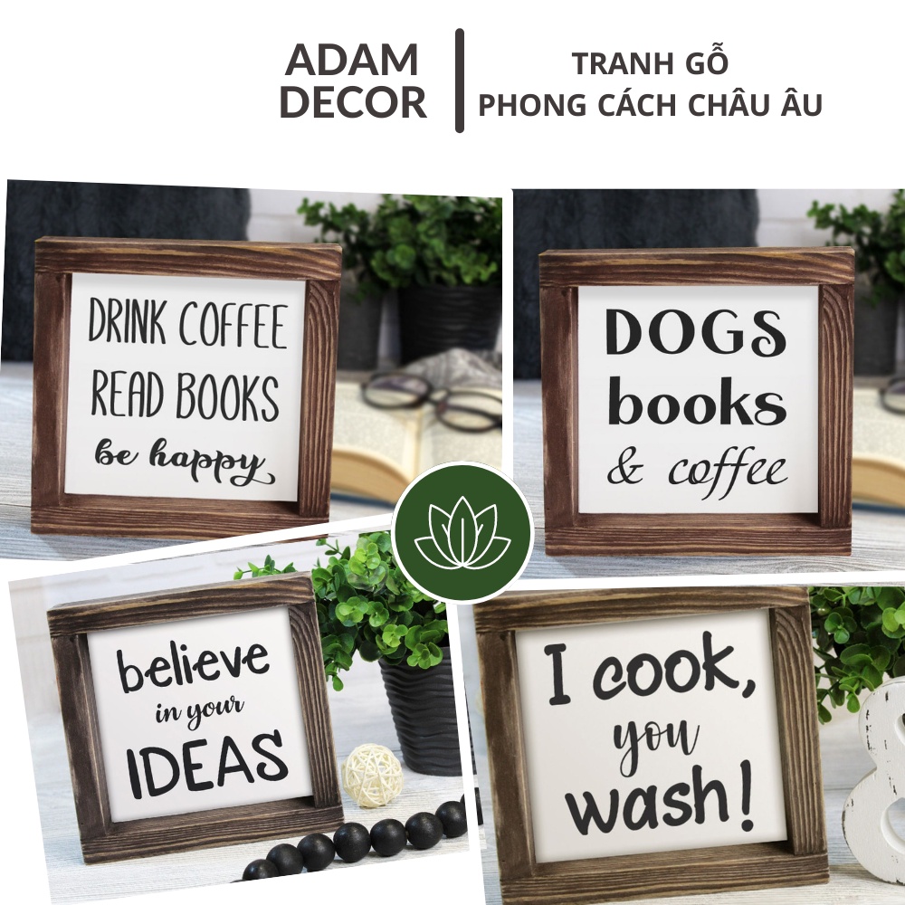 Tranh treo tường bằng gỗ Phong cách Vintage decor Châu Âu, trang trí góc đọc sách, cà phê 20x20cm/25x25cm