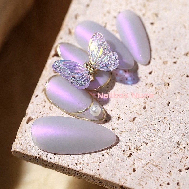 charm trang gương tím mate  bướm nailbox Nuna  đính đá. nail box sẵn có now ship. inbox đổi màu đổi shape