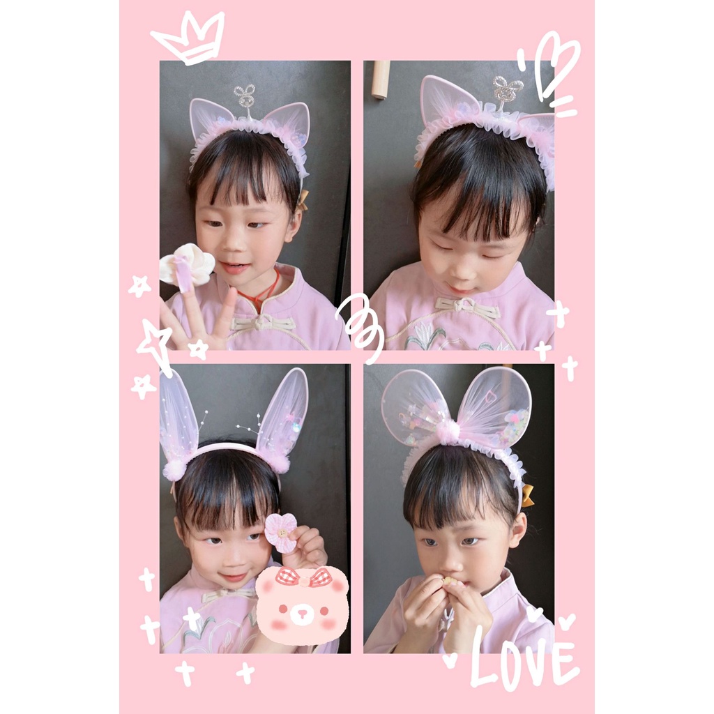 Băng đô bờm tóc, kẹp tóc nơ voan công chúa cho bé