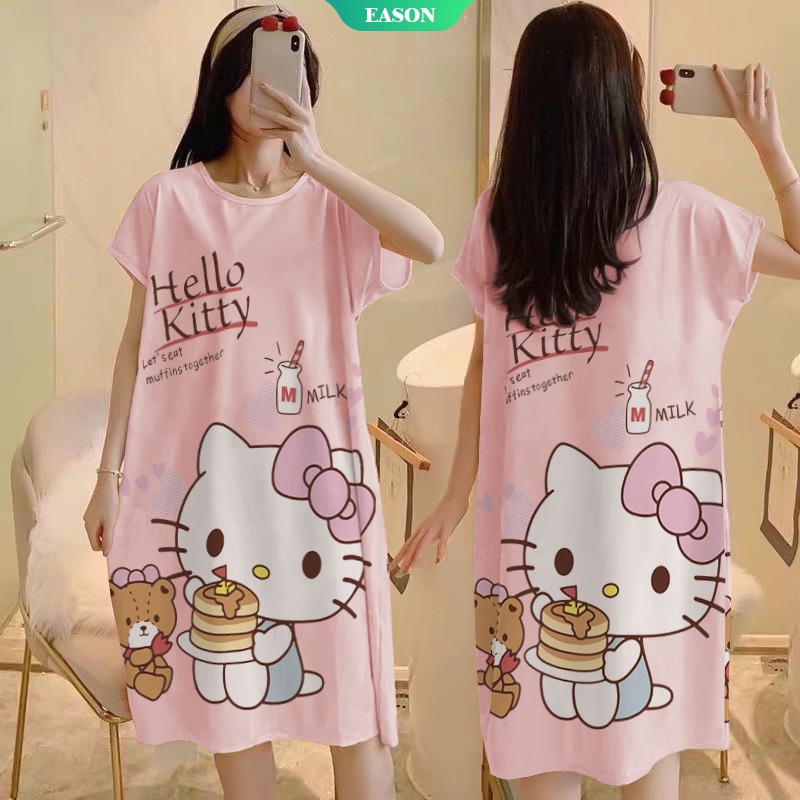 Đầm Ngủ Tay Ngắn Chất Liệu Lụa Mềm In Họa Tiết Hoạt Hình Xinh Xắn