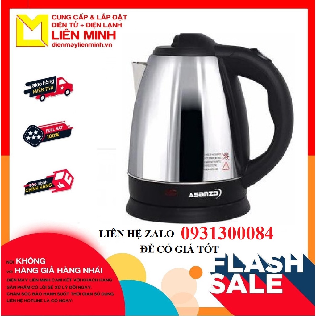 Bình đun siêu tốc asanzo 1.8 lít SK1800 , công suất 1800W, chất liệu inox, Hàng chính hãng