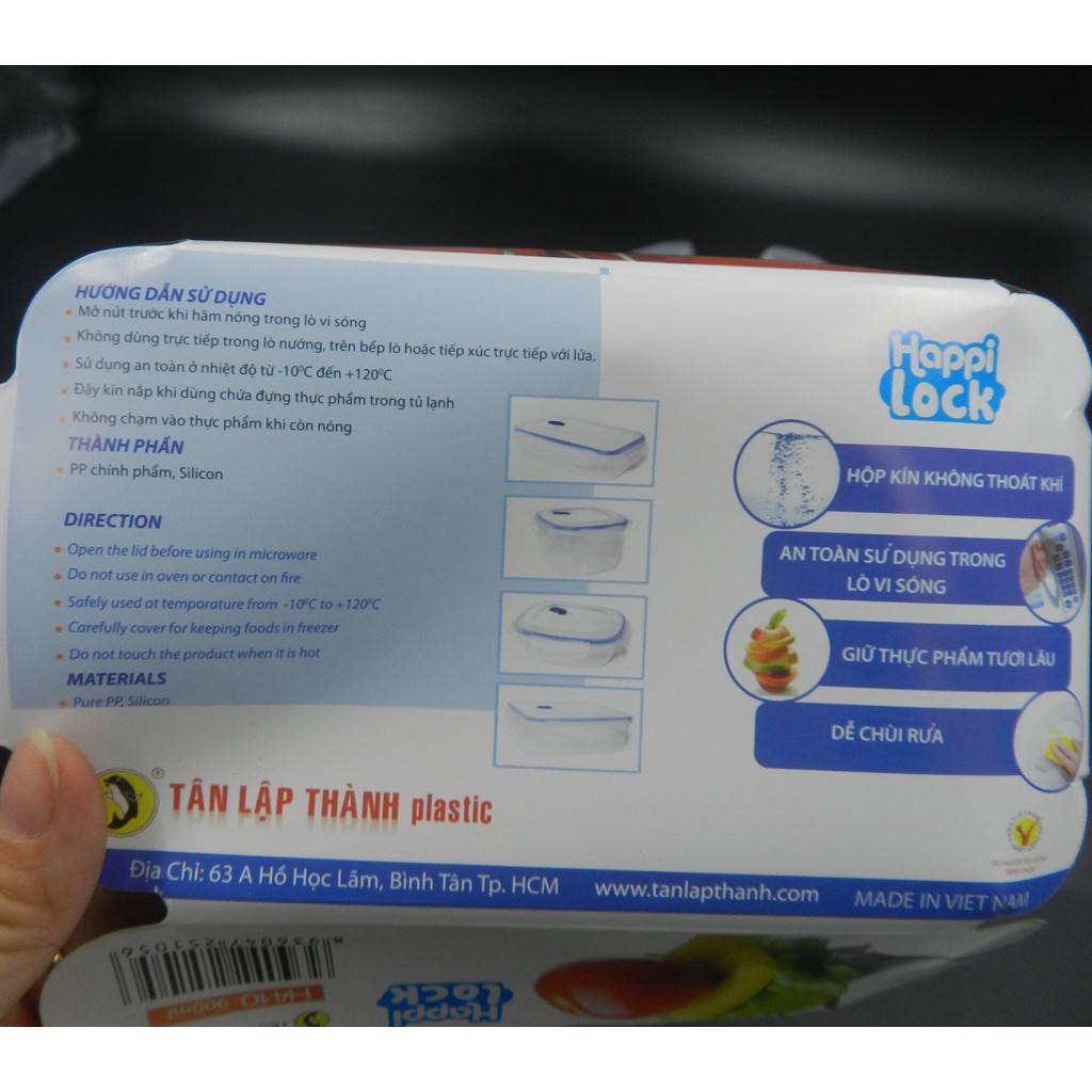 Hộp Nhựa Happy Lock 900M l- Hộp Nhựa Tân Lập Thành - Hộp CHữ Nhật, Nắp Gài Chống Tràn - Hộp Đựng Thực Phẩm | BigBuy360 - bigbuy360.vn