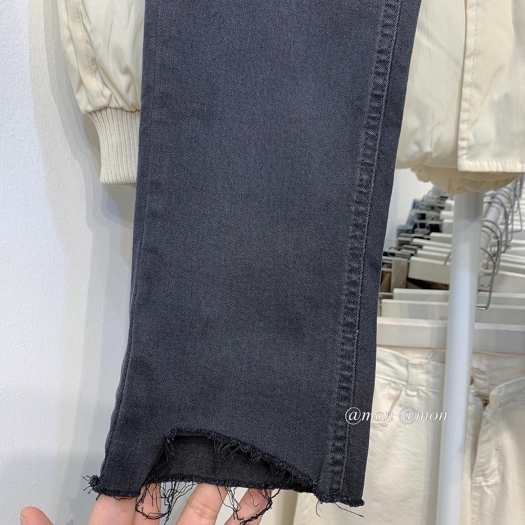 2101447 Quần jeans ulzzang dáng ống vừa form đứng màu xám đen trơn có size