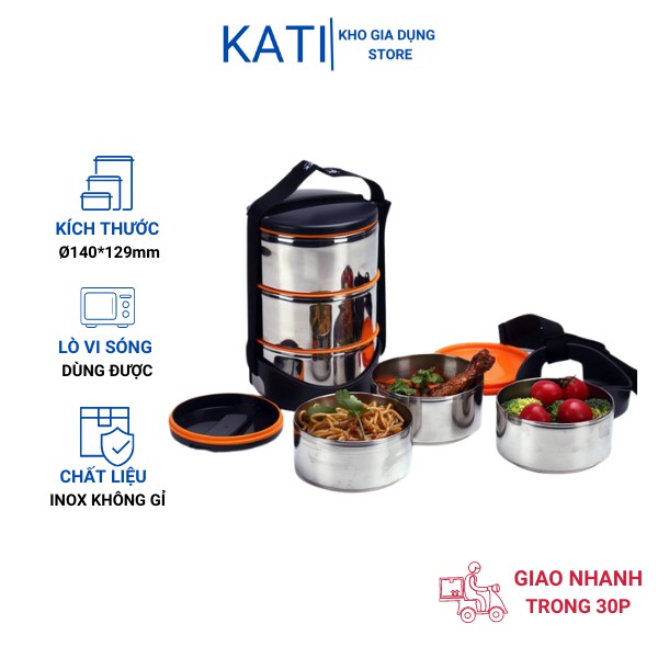 Bộ hộp cơm giữ nhiệt LocknLock LHC8013GRY Lunch box (450ml*1, 420ml*1, 280ml*1, đũa và túi) - Màu xám