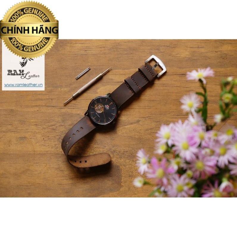Dây nato da bò sáp ngựa điên cực chất cho Seiko 5 quân đội .