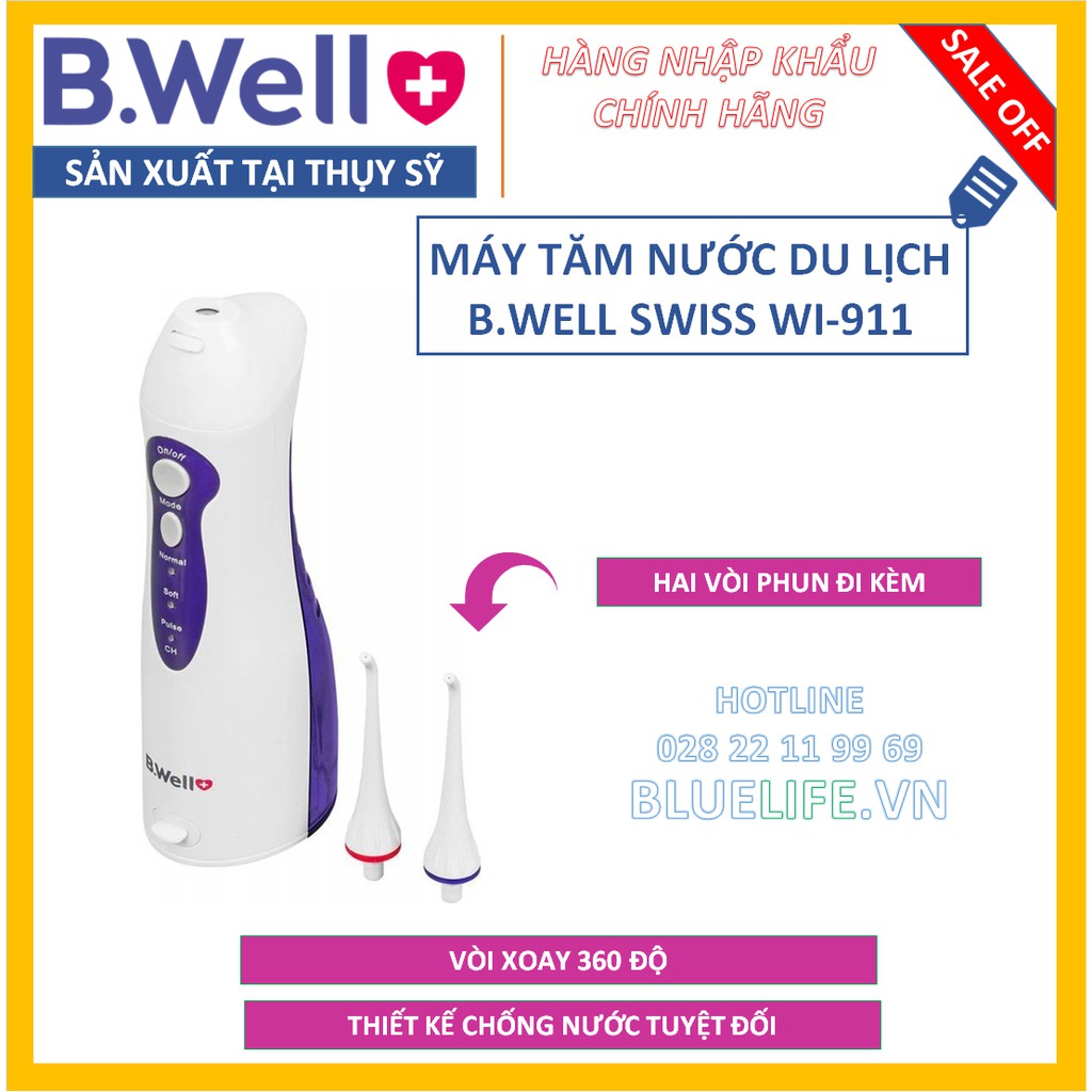 [HÀNG SX tại THỤY SỸ] - MÁY TĂM NƯỚC CAO CẤP B.WELL SWISS WI-911 [100% CHÍNH HÃNG] -  2 NĂM (1 ĐỔI 1) + TẶNG 2 VÒI