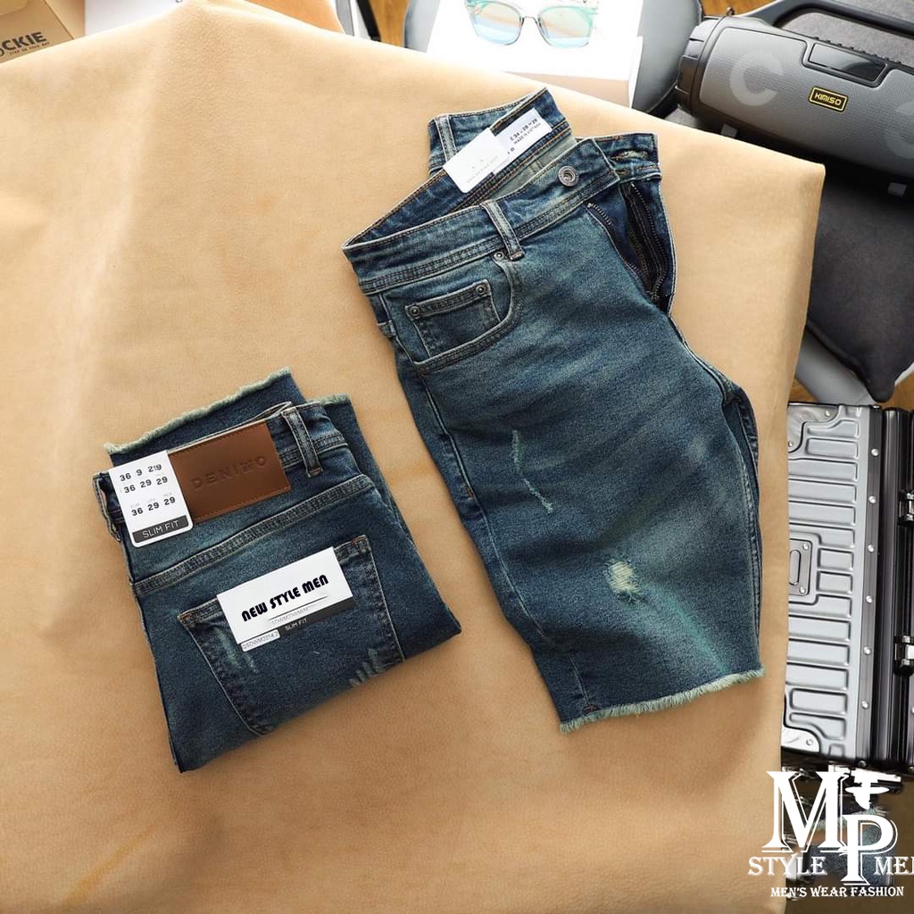 -Quần short jean màu xanh bạc rách xướt form vừa vẹn thoải mái