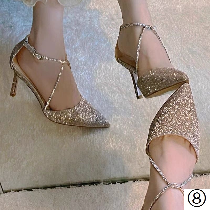 Giày Cao Gót Mũi Nhọn Đính Đá Pha Lê Thời Trang Xuân Hè Mới 2022