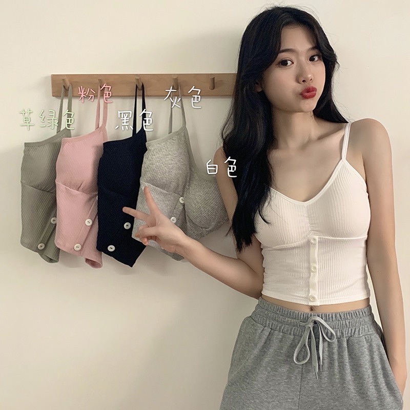 Áo hai dây cổ chữ v màu sắc đơn giản phong cách hàn quốc