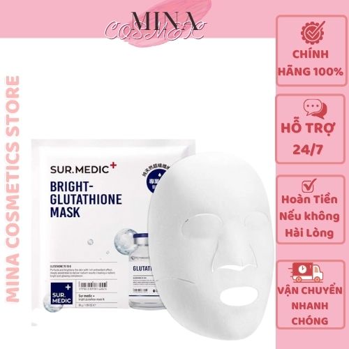 Mặt nạ dưỡng căng bóng [Trắng da 100%-Hàng Auth] Hộp 10 miếng mặt nạ dưỡng trắng Sur Medic Bright Glutathione Mask