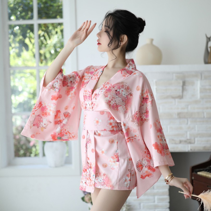 [Che tên] Đồ ngủ Kimono hồng hoa anh đào Nhật Bản