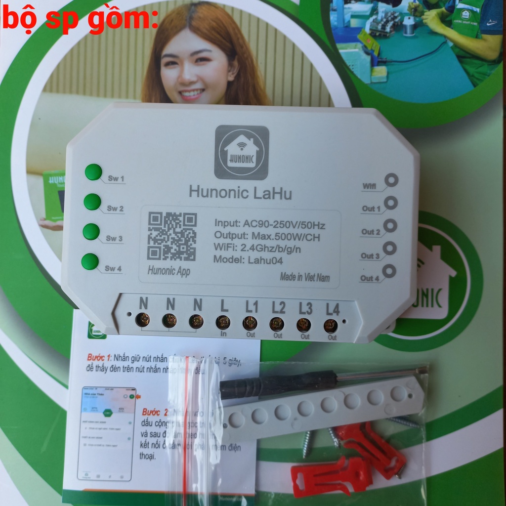 Công tắc wifi điều khiển từ xa qua điện thoại HUNONIC LaHu 4 kênh