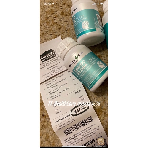 Viên Uống Bổ Não Ginkgo Biloba Healthy Care 2000mg Chính Hãng 100 Viên- Giảm đau đầu, mất ngủ
