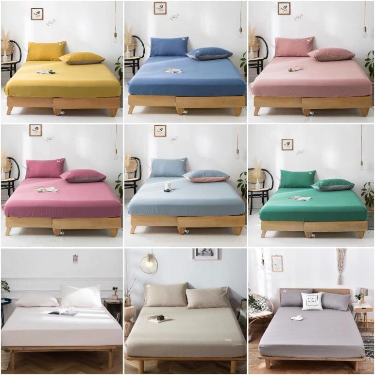 Drap giường cotton tici May Bedding kèm 2 vỏ gối size giường đệm lò xo 20 - 25cm, ga trải giường trơn