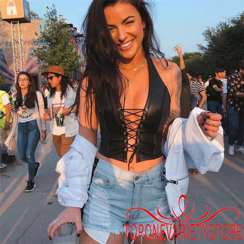 Áo Yếm Da Pu Cột Dây Thiết Kế Hở Lưng Quyến Rũ | BigBuy360 - bigbuy360.vn