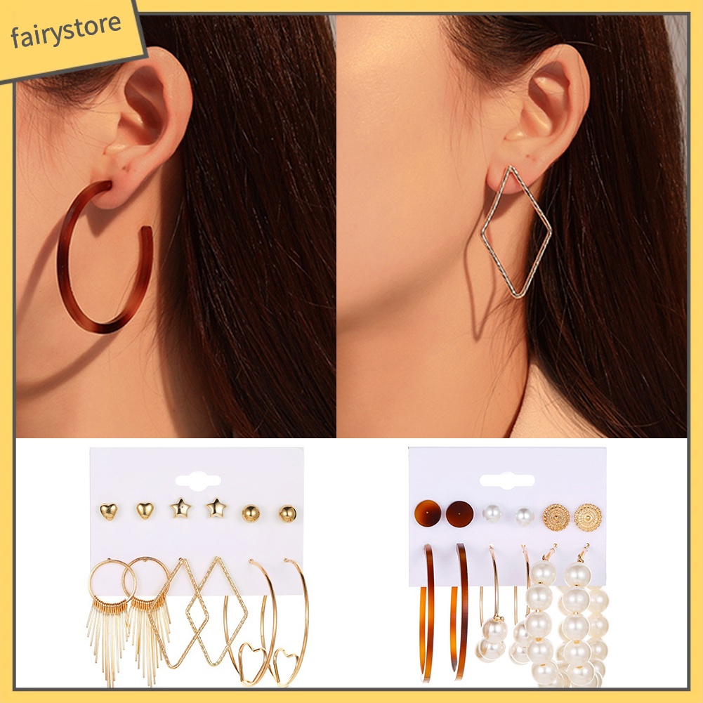 Bộ 6 Đôi Hoa Tai Đính Ngọc Trai Nhân Tạo Thời Trang Cho Nữ