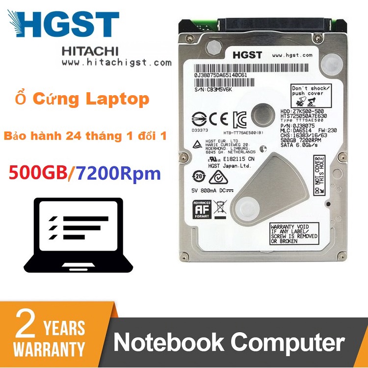 HDD Laptop 500GB 2.5 inch 7200rpm Seagate WD HGST Chính Hãng - Bảo hành 24 tháng