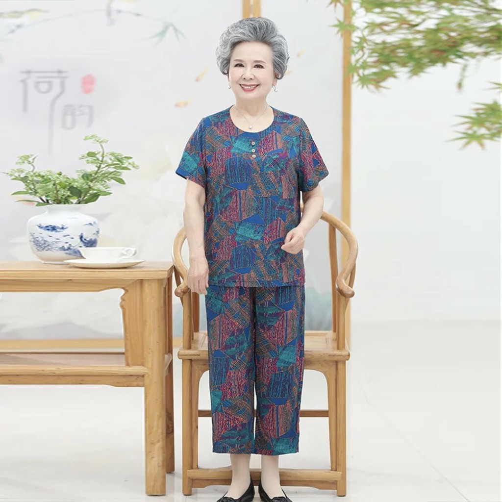 Đồ Bộ Trung Niên Tay Ngắn Quần Dài Chất Vải Lanh Lụa 🥕 Đồ Bộ Mặc Nhà Trung Niên Cao Cấp Đồ Bộ Người Lớn Tuổi